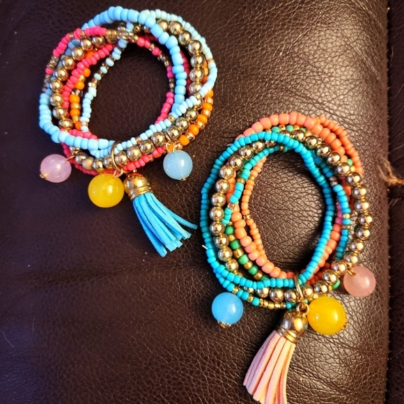 Jewelry - Colorful Beaded Bracelet Set with Tassels